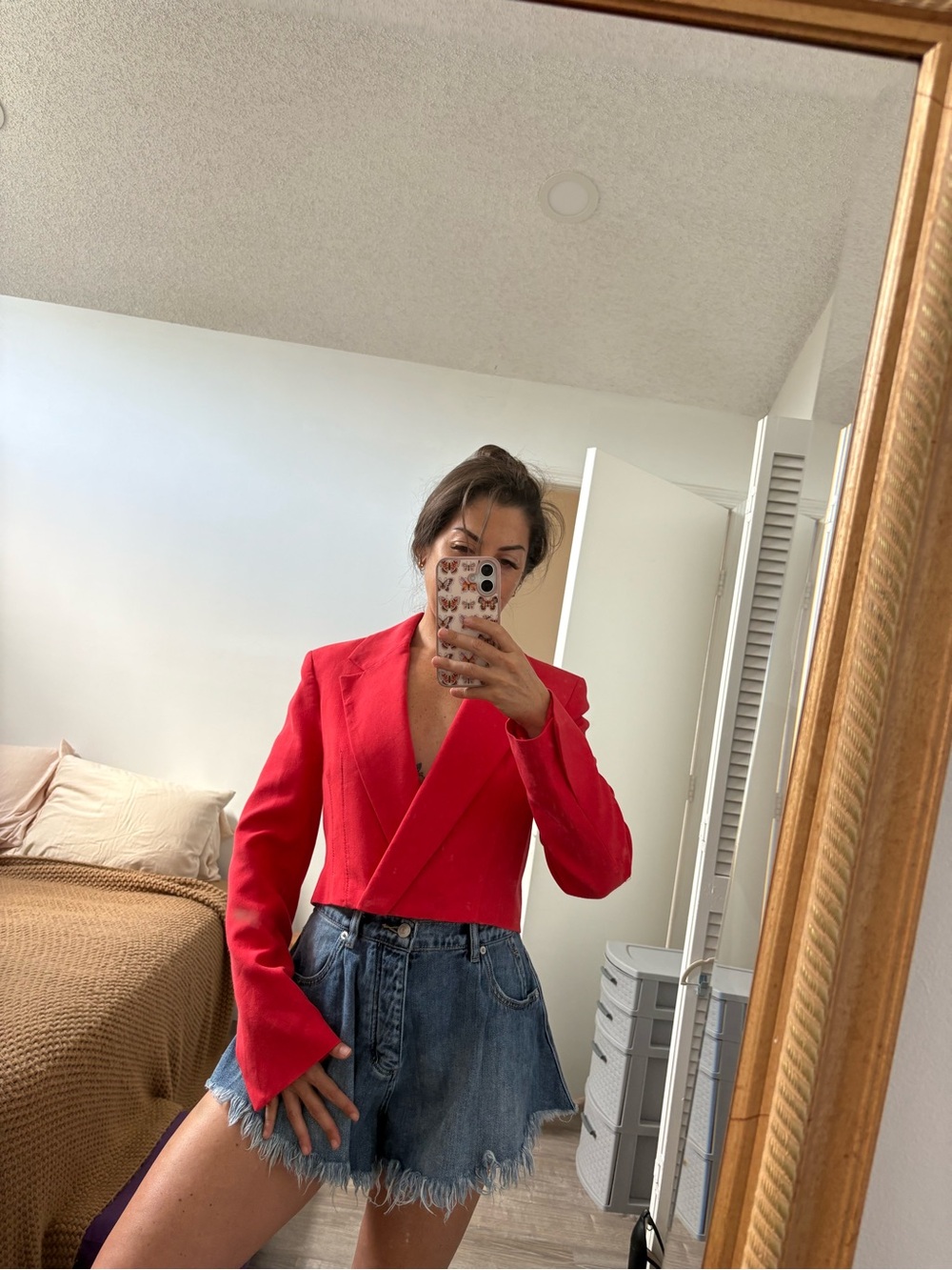 Zara Bright Red Cropped Women's Blazer